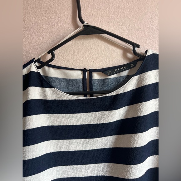 Zara Navy White Striped Blouse - Picture 6 of 12